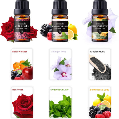 Lagunamoon Fragrance Oils for Diffuser, DIY Candle & Soap,6 Pack 10ml Love Spell Scented Oils of Floral Whisper, Midnight Rose, Arabian Musk, Red Roses, Goddess Of Love, Sentimental Lady for Gift Visit the Lagunamoon Store